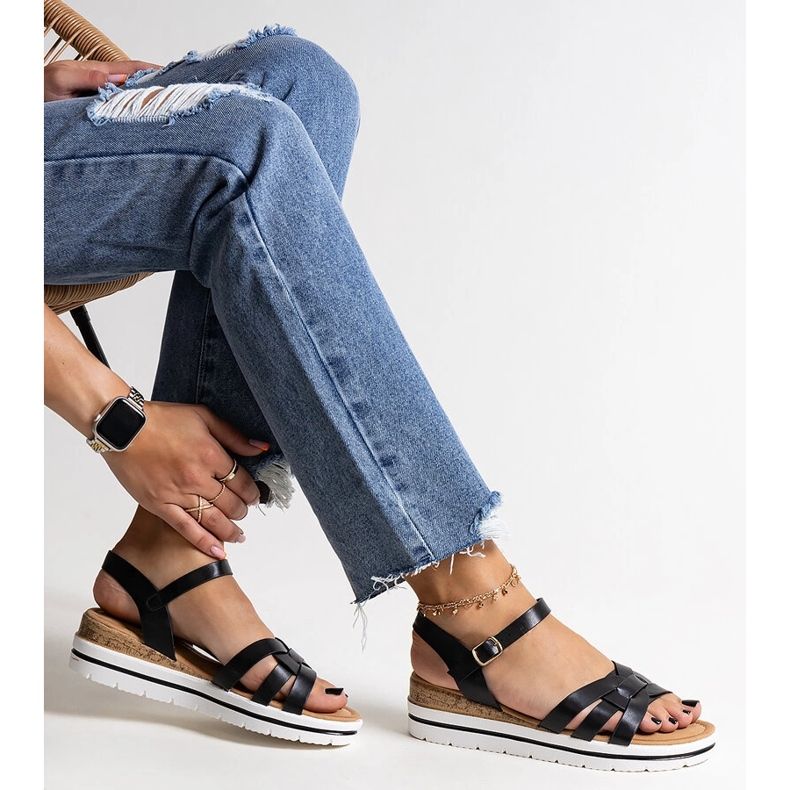 Sandalias cuña baja Hikma negro 1