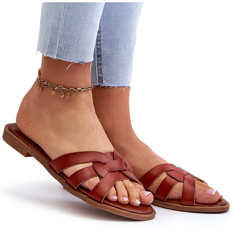 Evento Chanclas Planas para Mujer Fabricadas en Piel Ecológica, Marrón 4