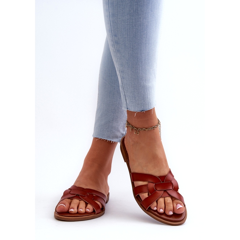 Evento Chanclas Planas para Mujer Fabricadas en Piel Ecológica, Marrón 3