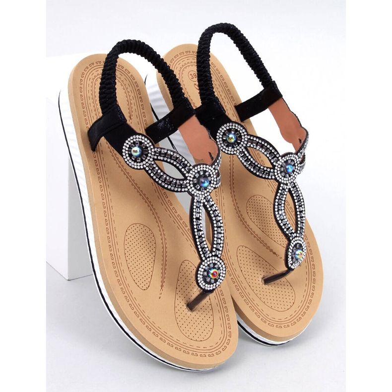 Harani Sandalias chanclas negras con circonitas negro 1