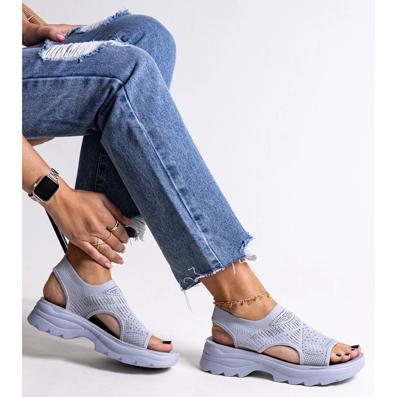 Sandalias de plataforma de tejido gris con pedrería Delmare 1