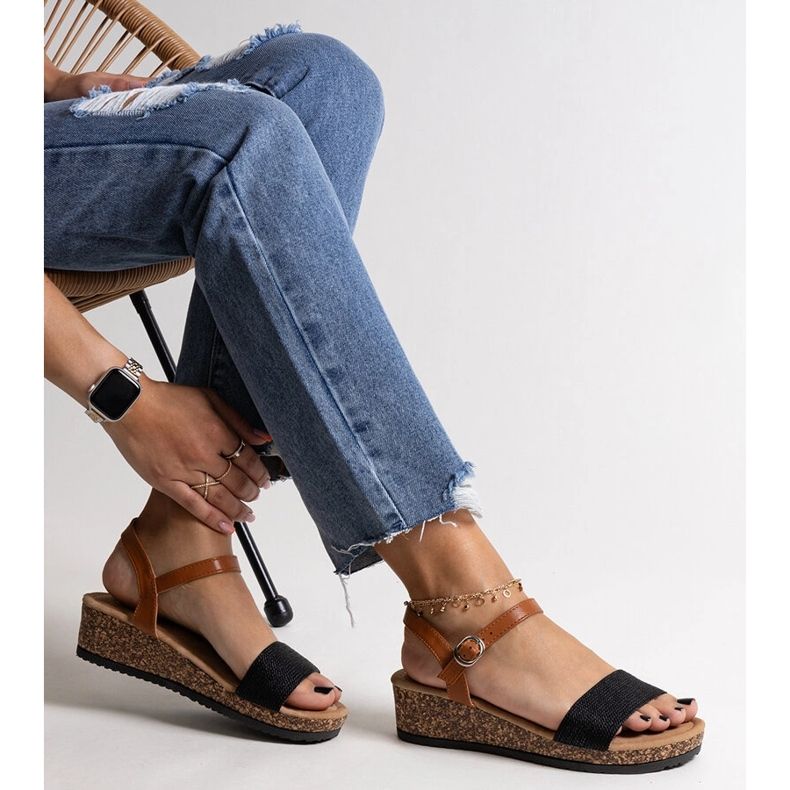 Sandalias cuña baja corcho Malada negro 1