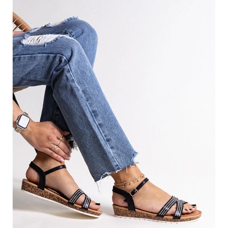 Sandalias cuña baja Saila negro 1