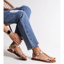 Sandalias planas amaranto champagne dorado 1