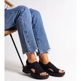 Sandalias de plataforma de tejido negro con pedrería Delmare 2
