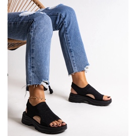 Sandalias de plataforma de tejido negro con pedrería Delmare 3