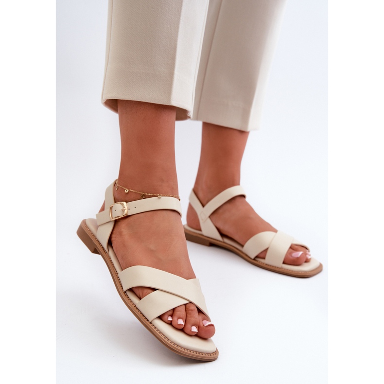 Sandalias Planas de Mujer Fabricadas en Piel Ecológica S.Barski KV27-003 Beige 2