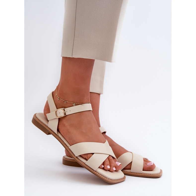 Sandalias Planas de Mujer Fabricadas en Piel Ecológica S.Barski KV27-003 Beige 1