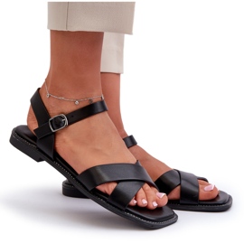 Sandalias Planas de Mujer Fabricadas en Piel Ecológica S.Barski KV27-003 Negro 9