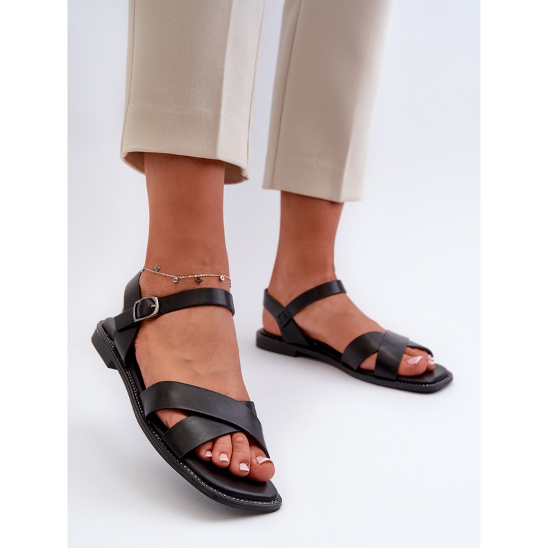 Sandalias Planas de Mujer Fabricadas en Piel Ecológica S.Barski KV27-003 Negro 2