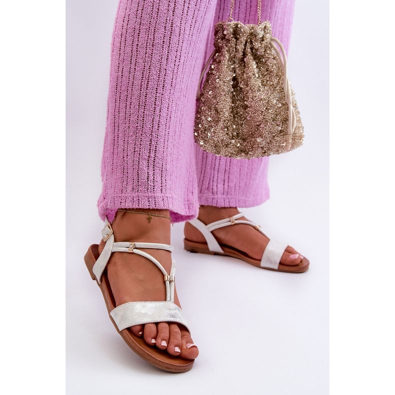 Sandalias Planas Mujer Con Tiras S.Barski KV27-010 Blanco y Plata 1