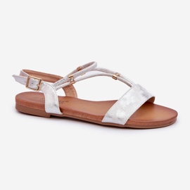 Sandalias Planas Mujer Con Tiras S.Barski KV27-010 Blanco y Plata 3