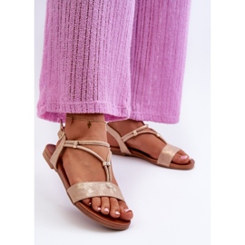 Sandalias Planas Mujer Con Tiras S.Barski KV27-010 Dorado 2