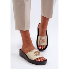 Chanclas de mujer elegantes y ligeras con decoración, piel natural S.Barski KV27-013, dorado 4