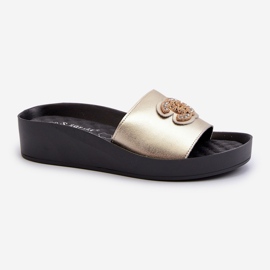 Chanclas de mujer elegantes y ligeras con decoración, piel natural S.Barski KV27-013, dorado 3
