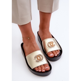 Chanclas de mujer elegantes y ligeras con decoración, piel natural S.Barski KV27-013, dorado 5