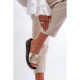 Chanclas de mujer elegantes y ligeras con decoración, piel natural S.Barski KV27-013, dorado 6
