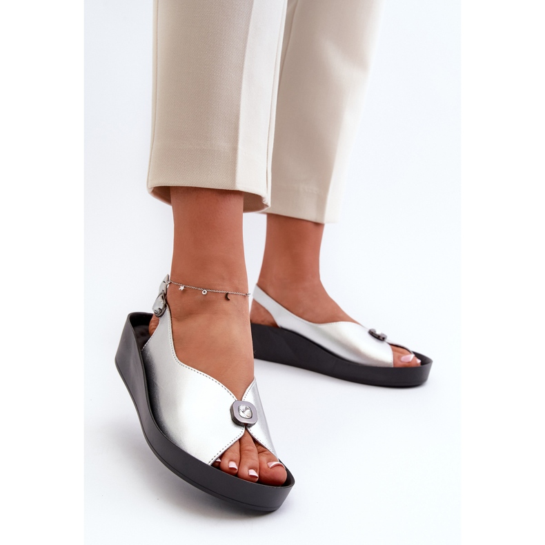 Sandalias Mujer Piel Con Cuña Y Plataforma S.Barski KV27-020 Plata 1