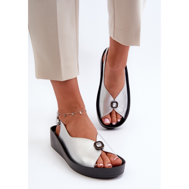 Sandalias Mujer Piel Con Cuña Y Plataforma S.Barski KV27-020 Plata 2