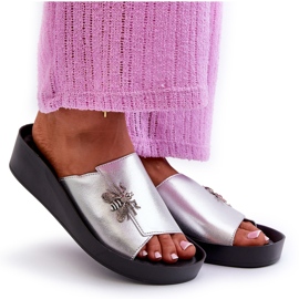 Chanclas Mujer Elegantes Con Adorno, Piel Natural S.Barski KV27-015 Plata 7