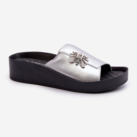 Chanclas Mujer Elegantes Con Adorno, Piel Natural S.Barski KV27-015 Plata 3