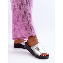 Chanclas Mujer Elegantes Con Adorno, Piel Natural S.Barski KV27-015 Plata 5