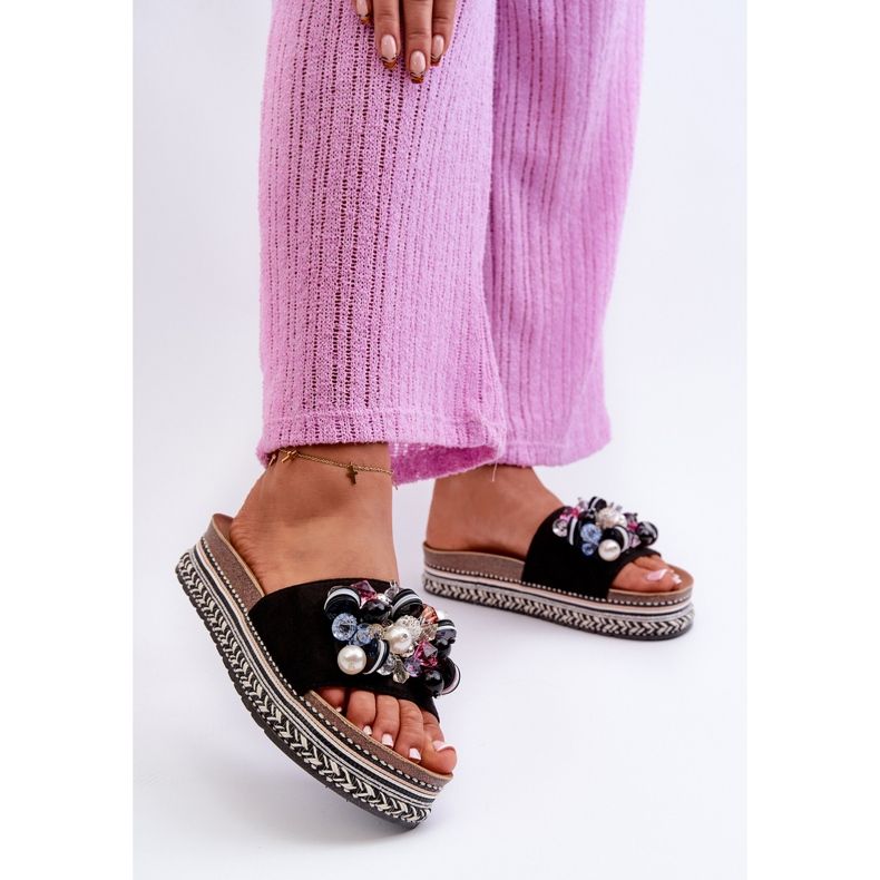 Chanclas De Mujer En La Plataforma Con Adornos S.Barski HY077 Negro 2