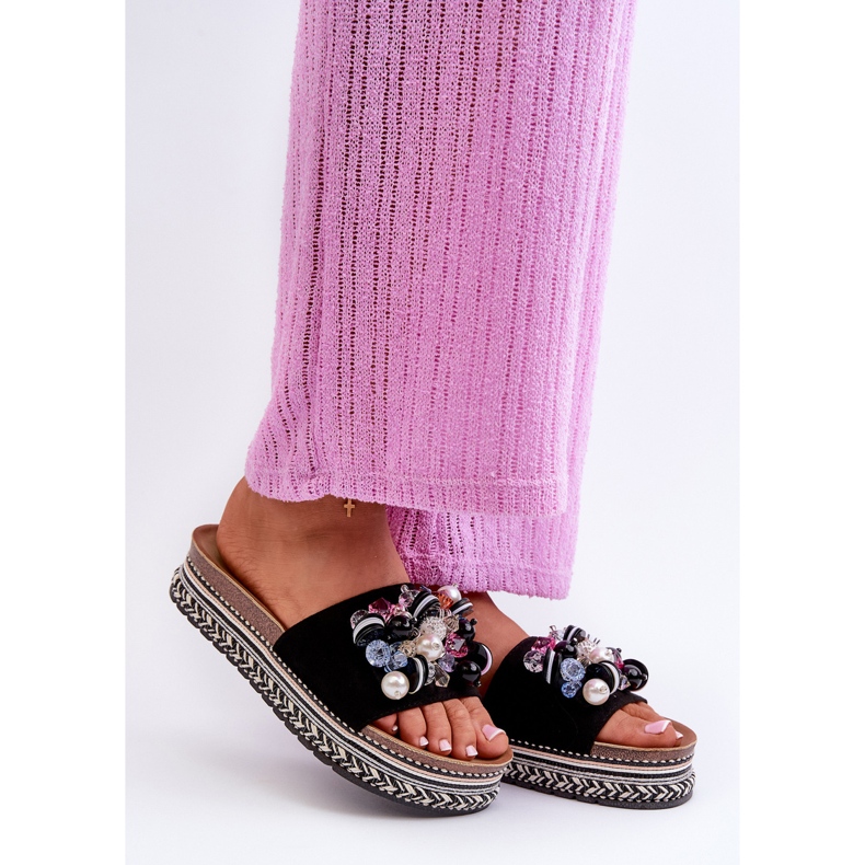 Chanclas De Mujer En La Plataforma Con Adornos S.Barski HY077 Negro 1