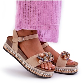 Sandalias De Mujer Con Cuña Y Plataforma Con Adornos S.Barski HY056 Beige 13