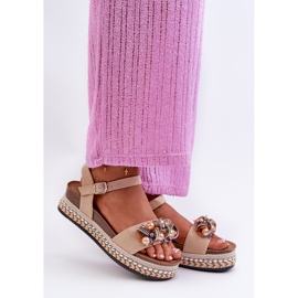 Sandalias De Mujer Con Cuña Y Plataforma Con Adornos S.Barski HY056 Beige 5