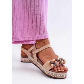 Sandalias De Mujer Con Cuña Y Plataforma Con Adornos S.Barski HY056 Beige 9
