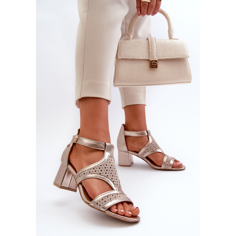 Sandalias Mujer Piel Tacón Alto Maciejka 06459-25 Beige y Dorado 2