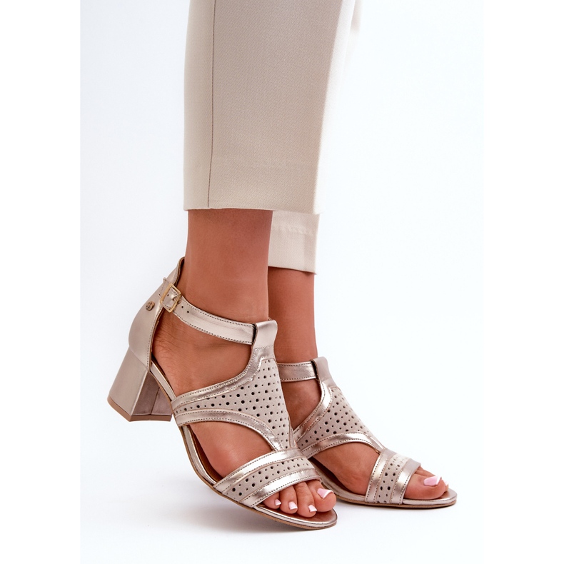 Sandalias Mujer Piel Tacón Alto Maciejka 06459-25 Beige y Dorado 1