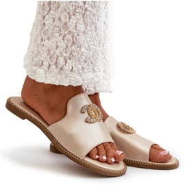 Chanclas Mujer Elegantes Brillantes Con Decoración S.Barski KV27-050 Dorado 12
