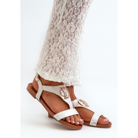 Sandalias Planas De Mujer Con Adorno Dorado S.Barski KV27-051 Blanco y Plata 6