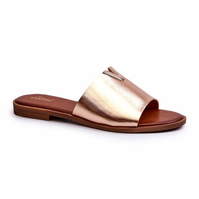 Evento Chanclas de mujer de piel ecológica con tacón plano, dorado Maliha 1