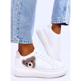 Cedris Zapatillas blancas con osito de peluche blanco 3