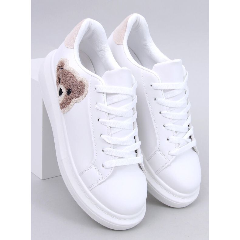 Cedris Zapatillas blancas con osito de peluche blanco 1