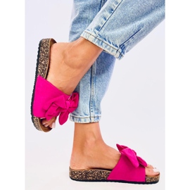 Babuchas Keitas de corcho fucsia con lazo rosado 4