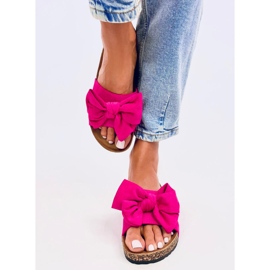 Babuchas Keitas de corcho fucsia con lazo rosado 2