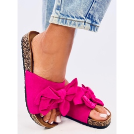 Babuchas Keitas de corcho fucsia con lazo rosado 3