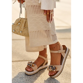 Sandalias De Mujer Con Cuña Y Plataforma Con Adornos S.Barski HY056 Beige 12