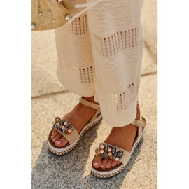 Sandalias De Mujer Con Cuña Y Plataforma Con Adornos S.Barski HY056 Beige 11