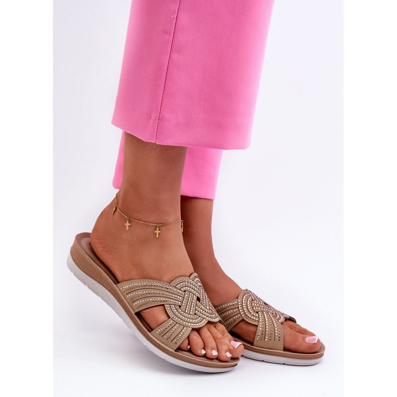 Chanclas de Mujer Cómodas con Circonitas Inblu BV000037 Beige 2