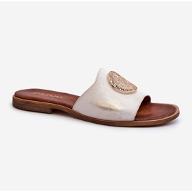 Zazoo 2938 Chanclas de Piel con Tacón Plano y Adorno Dorado, Cepillado 3