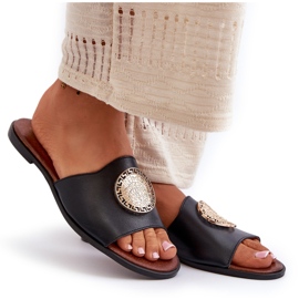 Zazoo 2938 Chanclas Planas De Piel Con Decoración, Negro 8
