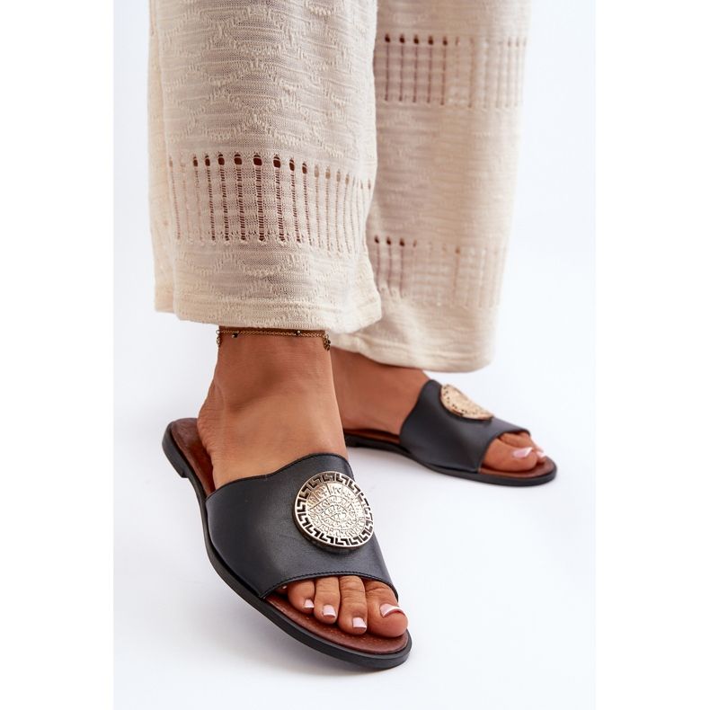 Zazoo 2938 Chanclas Planas De Piel Con Decoración, Negro 2