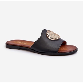 Zazoo 2938 Chanclas Planas De Piel Con Decoración, Negro 3