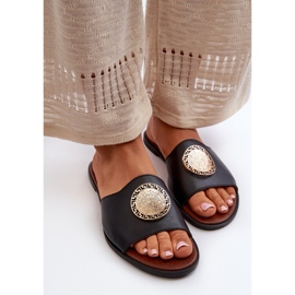 Zazoo 2938 Chanclas Planas De Piel Con Decoración, Negro 5