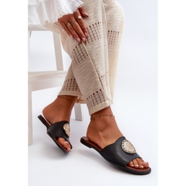Zazoo 2938 Chanclas Planas De Piel Con Decoración, Negro 7